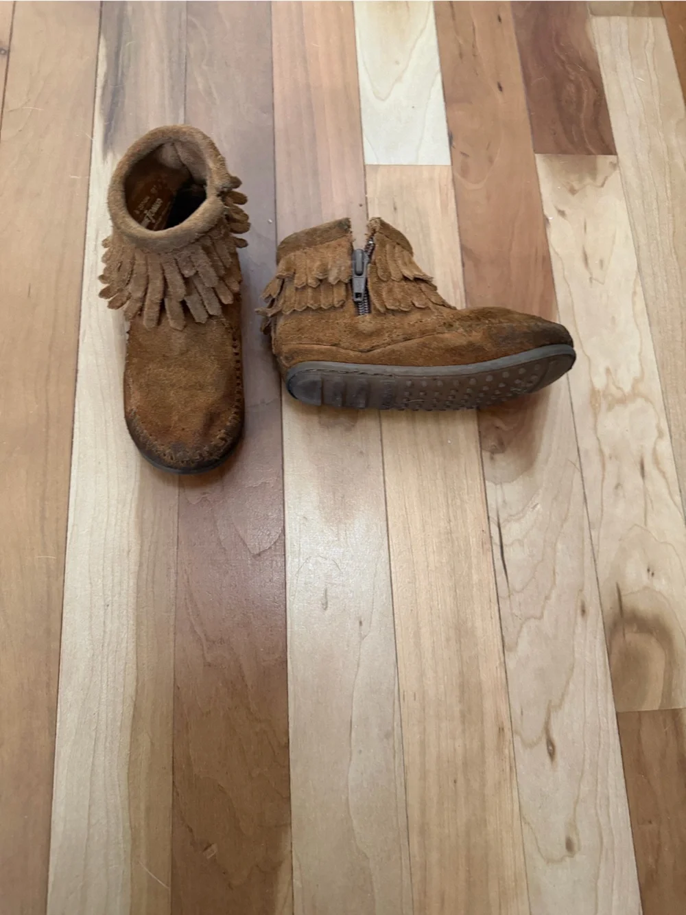 Minnetonka Kids Tan Fringe Moccasin Boots